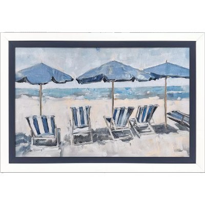 25" x 36" Blue Beach Chair Gel Textured Framed Coastal Print