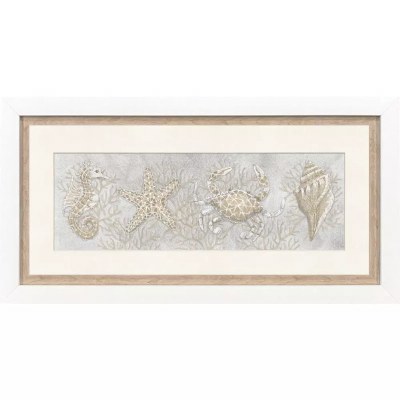 16" x 32" Beige Seahorse and Sea Life Framed Coastal Print