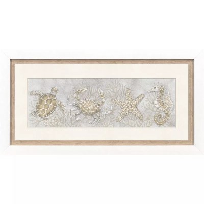 16" x 32" Beige Turtle and Sea Life Framed Coastal Print