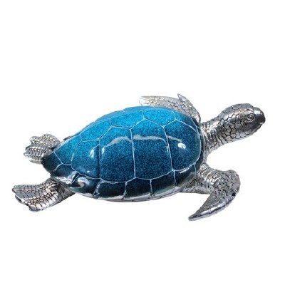 15" Silver and Navy Polyresin Turtle