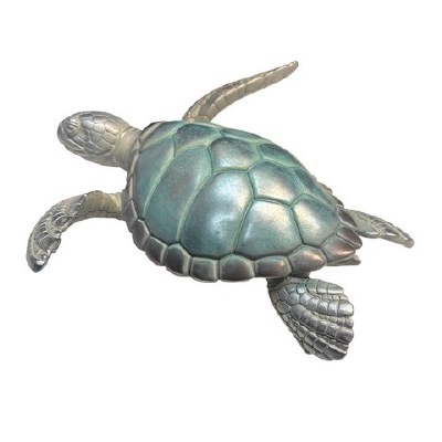 11" Blue and Silver Polyresin Turtle