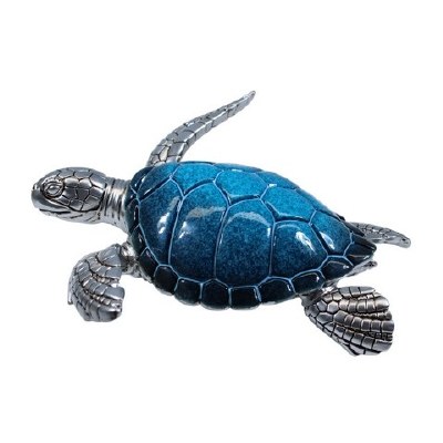 11" Navy and Silver Polyresin Turtle