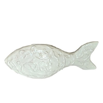 10" White Scroll Ceramic Fish