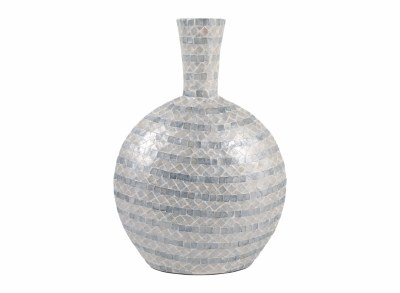 23" Blue and White Stripe Capiz Vase