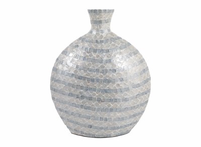 20" Blue and White Stripe Capiz Vase