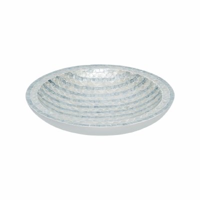 20" Round Blue and White Stripe Capiz Bowl