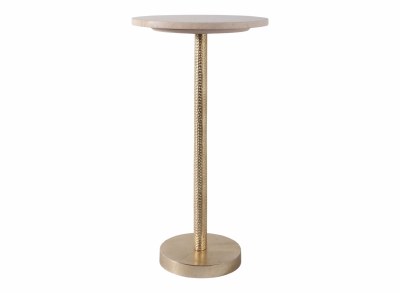 13" Round Taupe Marble With Gold Base End Table