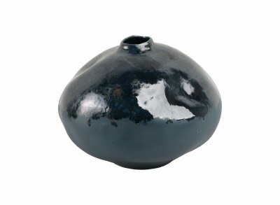 9" Dark Blue Squat Ceramic Vase