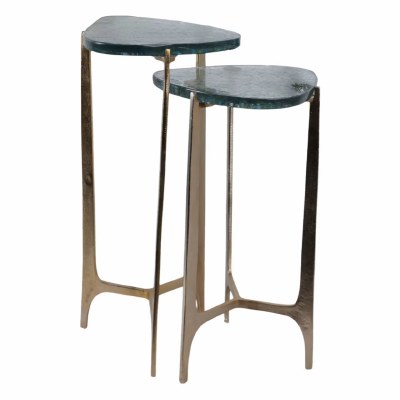Set of Two 26" Glass Top Metal Base Nesting Tables