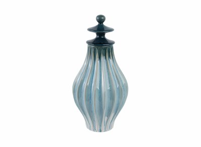 19" Light Blue and Dark Blue Rib Ceramic Jar