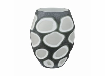 12" Dark Gray and White Etch Glass Vase