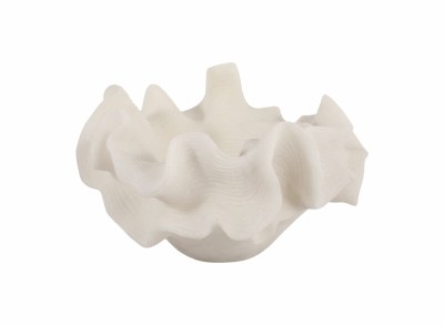 12" Round White Wavy Polyresin Bowl