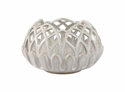 11" Round White and Beige Openwork Centerpiece