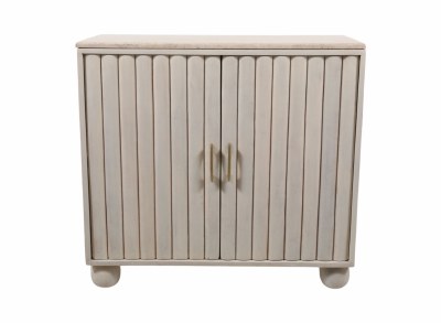 33" Whitewashed Two Door Ribbed Cabinet