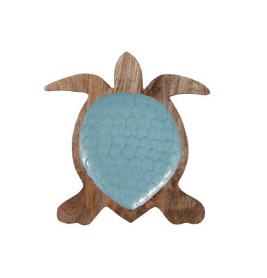 14" Natural and Blue Turtle Wood Tray