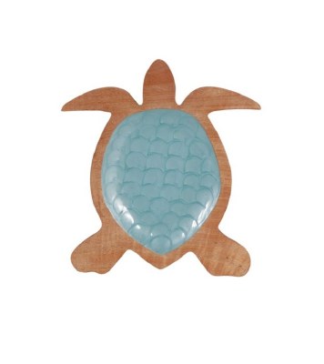 11" Natural and Blue Turtle Wood Tray