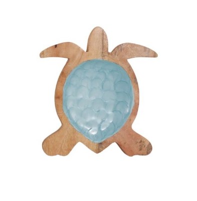 10" Natural and Blue Turtle Wood Tray