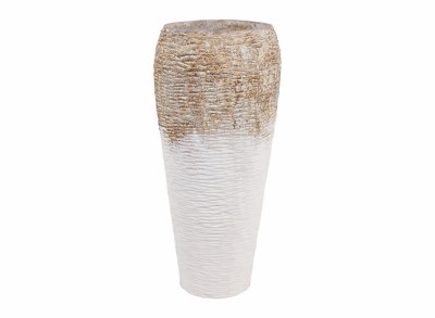 25" White and Brown Textured Ceramic Vase