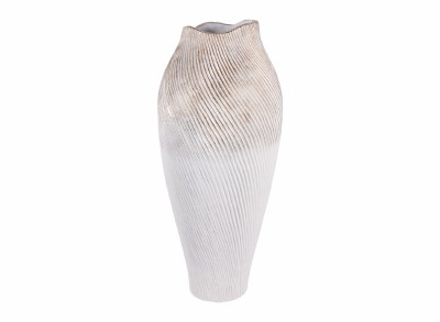 32" White and Brown Textured Ceramic Vase