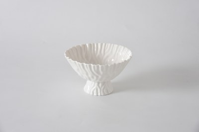 7" Round White Ripple Footed Porcelain Bowl by Pampa Bay