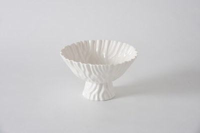 8" Round White Ripple Footed Porcelain Bowl by Pampa Bay