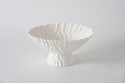12" Round White Ripple Footed Porcelain Bowl by Pampa Bay