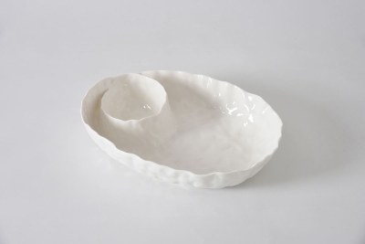 9" x 12" White Ripple Pocelain Chip & Dip by Pampa Bay