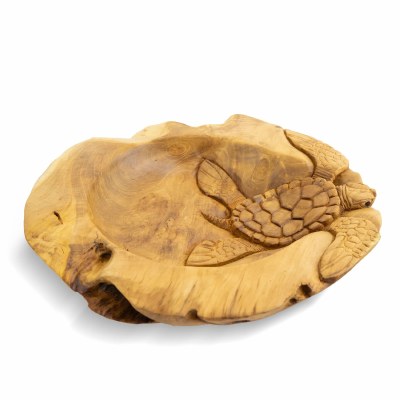 16" Round Brown Sea Turtle Teak Wood Bowl MMG200