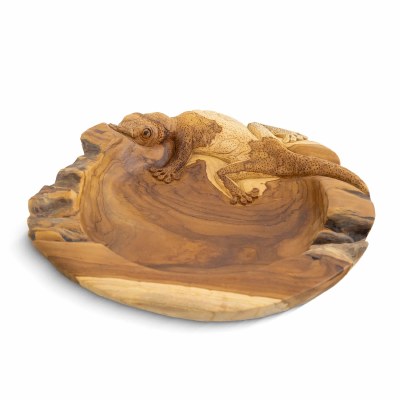16" Round Brown Lizard Teak Wood Bowl MMG201