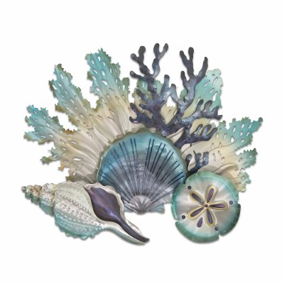 24" Blue and Silver Shells With Sand Dollar Coastal Metal Wall Art Plaque MM351