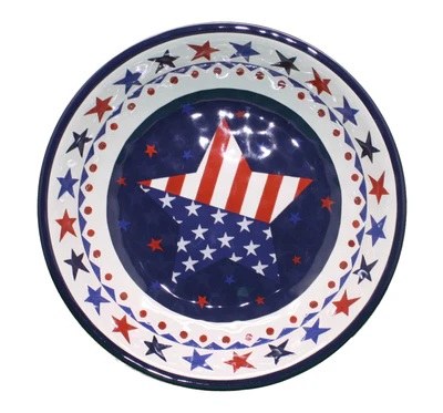 14" Round Stars and Stripes Melamine Low Bowl