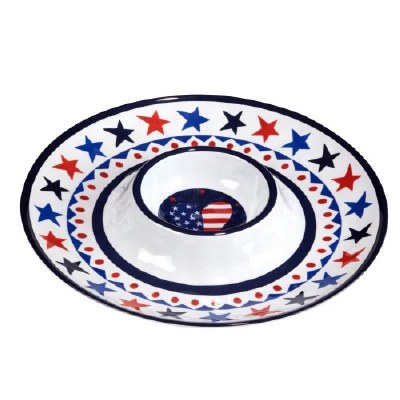 14.5" Round Stars and Stripes Melamine Chip & Dip