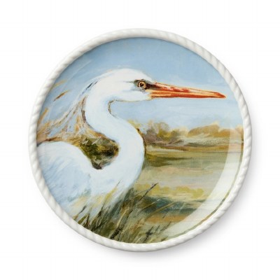 9" Round White Egret Plate