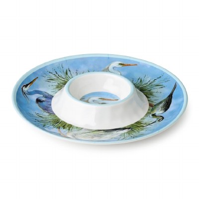 14" Round Coastal Birds Chip & Dip