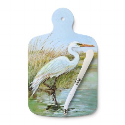 13" White Egret Cutting Board With Knife
