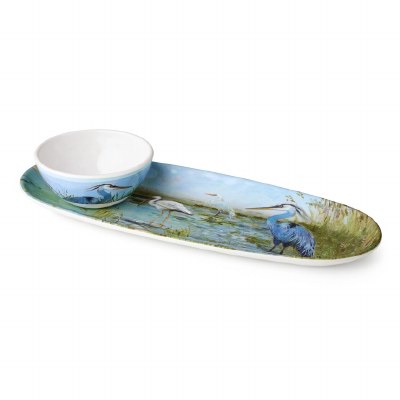 15" Oval Coastal Birds Tray With Bowl