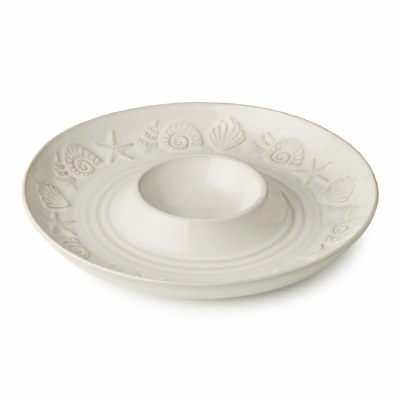 13.5" Round Cream Coastline Chip & Dip