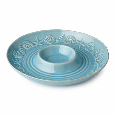 13.5" Round Blue Coastline Chip & Dip