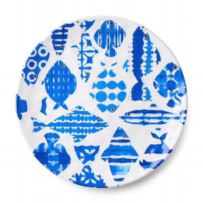 11" Round Blue Fish Tale Plate