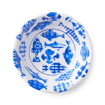 7.5" Round Blue Fish Tale Bowl