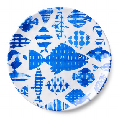 14" Round Blue Fish Tale Platter
