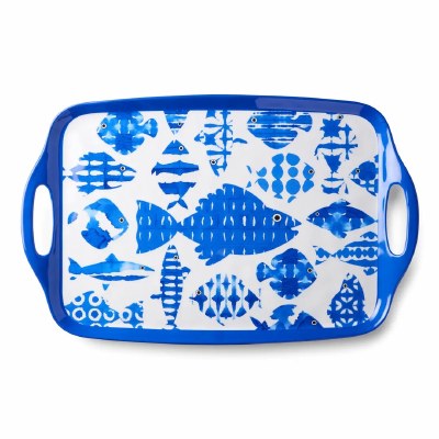 12" x 19" Blue Fish Tale Tray With Handles