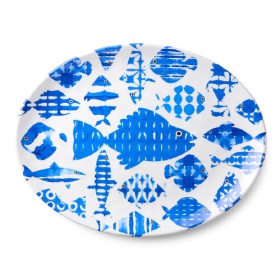 18" Oval Blue Fish Tale Platter