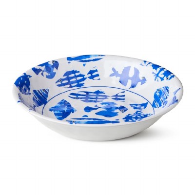 13.5"  Round Blue Fish Tale Bowl