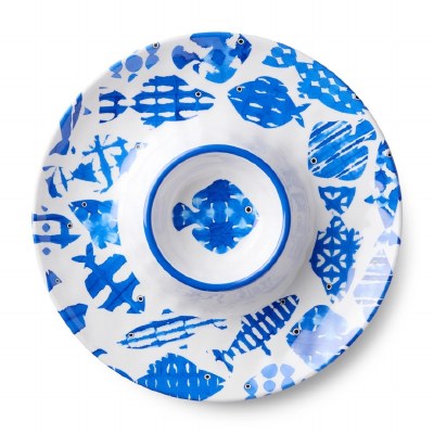 14" Round Blue Fish Tale Chip & Dip
