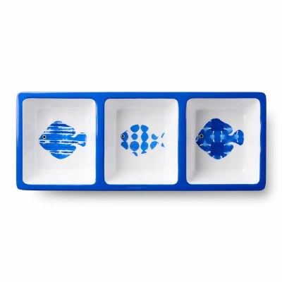 14" Three Compartment Blue Fish Tale Dish