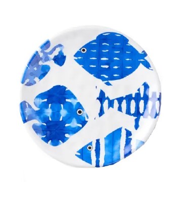 6" Round Blue Fish Tale Plate