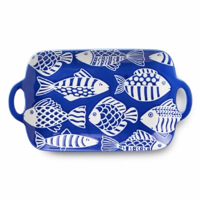 8" x 14" Blue Fish Tale Ceramic Platter