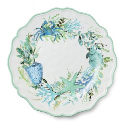 11" Round Blue and Green Shell Plate