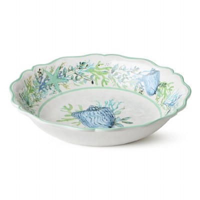 13.5" Blue and Green Shell Low Bowl